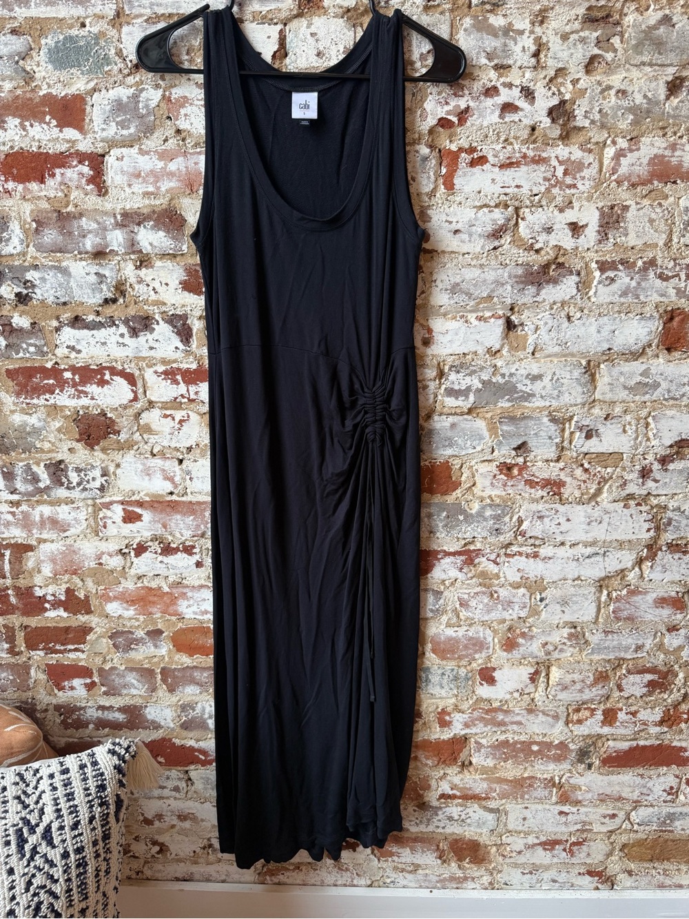 CAbi Black Sleeveless Maxi Dress with Side Ruched Detail